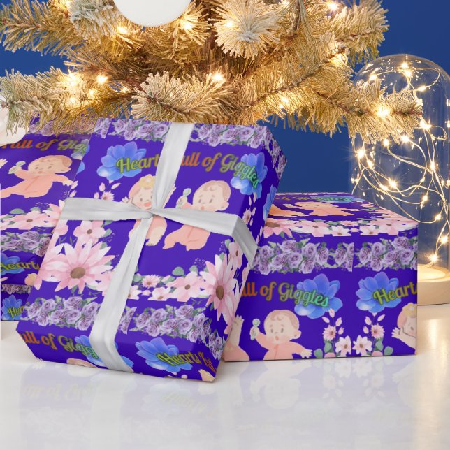 Hearts full of Giggles blue Wrapping Paper (Holidays)