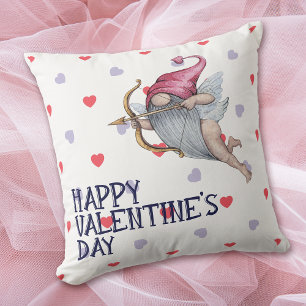 Hearts Funny Valentine Cupid Gnome Throw Pillow