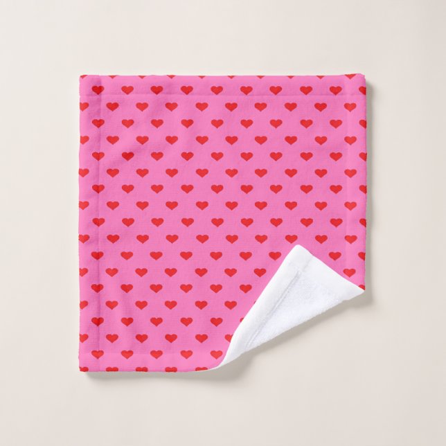 Hearts Galore, red hearts on pink background, Wash Cloth (Wash Cloth)