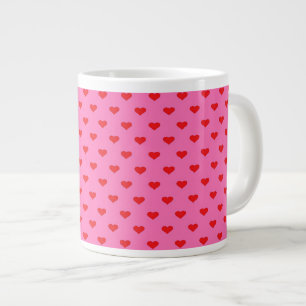 Hearts Galore, red hearts on pink, Large Coffee Mug