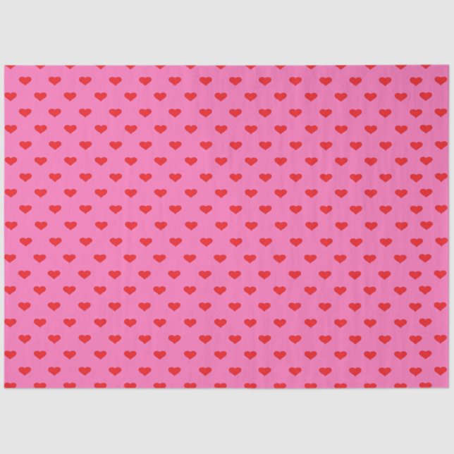 Hearts Galore, red hearts on pink, Tissue Paper (Front)