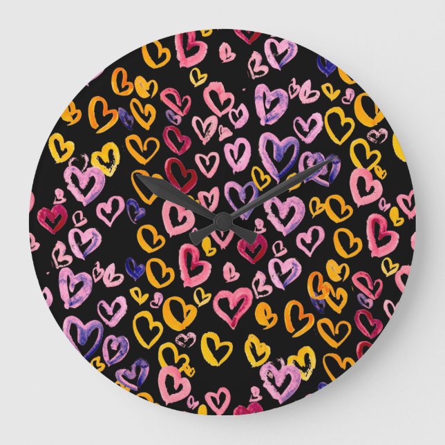 Hearts Galore: Watercolor Seamless Pattern Large Clock (Front)