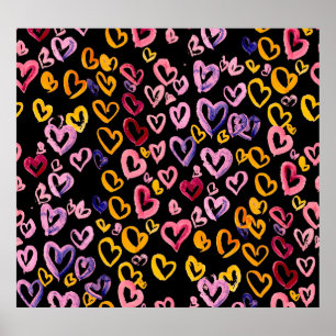 Hearts Galore: Watercolor Seamless Pattern Poster