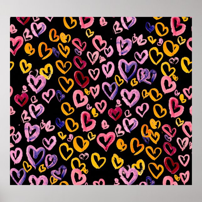 Hearts Galore: Watercolor Seamless Pattern Poster (Front)