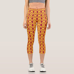 Hearts Garnet Gold Hexagon Pattern Capri Leggings