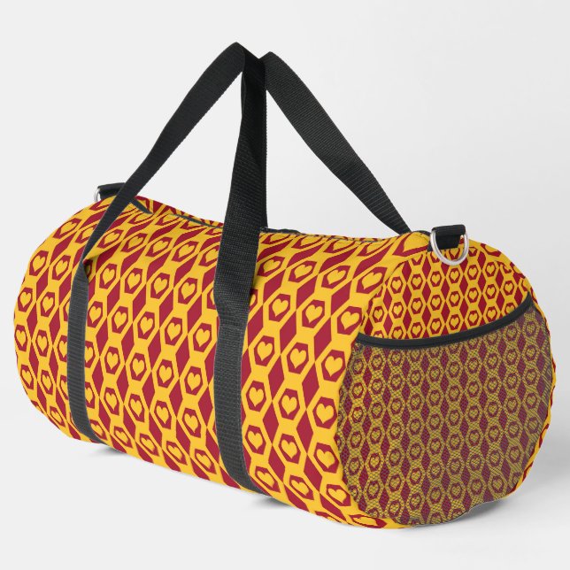 Hearts Garnet Gold Hexagon Pattern Large Duffle Bag (Right Corner)