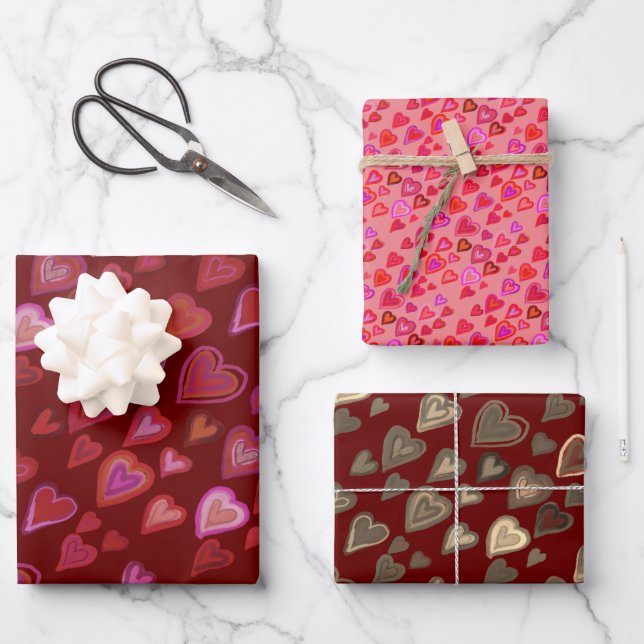 hearts gift tags wrapping paper sheet (Front)