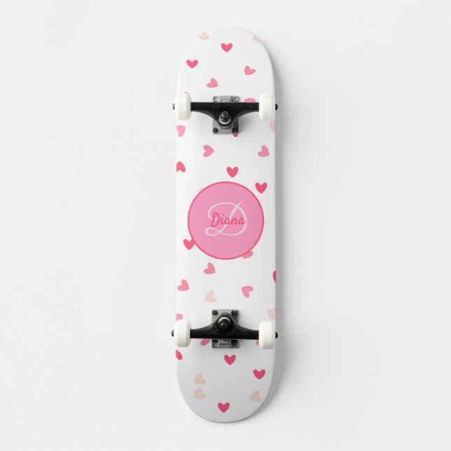 Hearts Girl Skateboard Monogram & Name (Front)