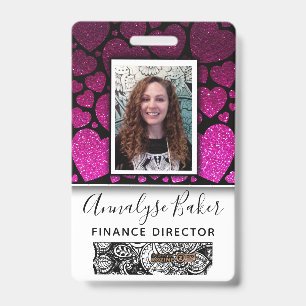 Hearts Glitter Professional CNA Nurse Photo Name Badge