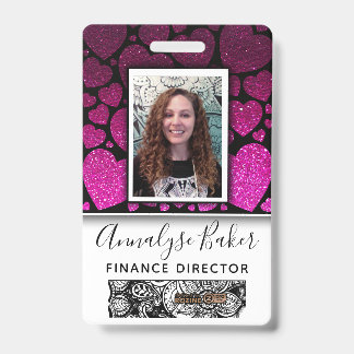 Hearts Glitter Professional CNA Nurse Photo Name Badge