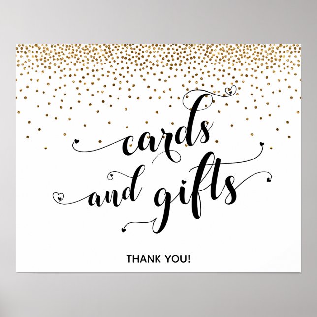Hearts & Gold Cards and Gifts Reception Sign (Front)