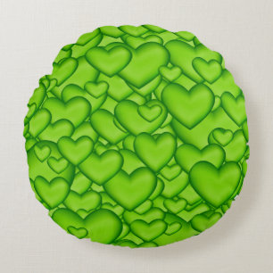 Hearts Green 3D Texture Pattern-68689 Round Pillow