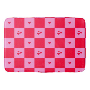 Hearts Grid pink and red Bath Mat