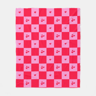 Hearts Grid pink and red Fleece Blanket