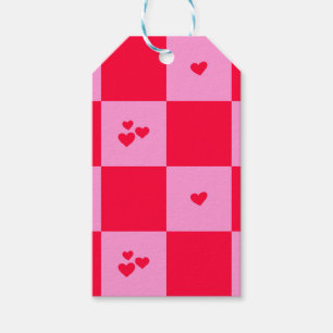 Hearts Grid pink and red Gift Tags