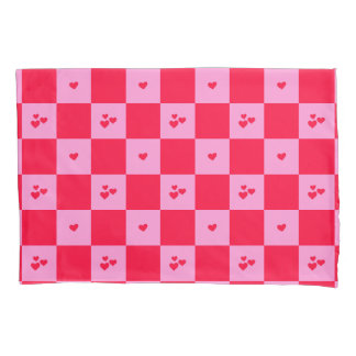 Hearts Grid pink and red Pillowcase