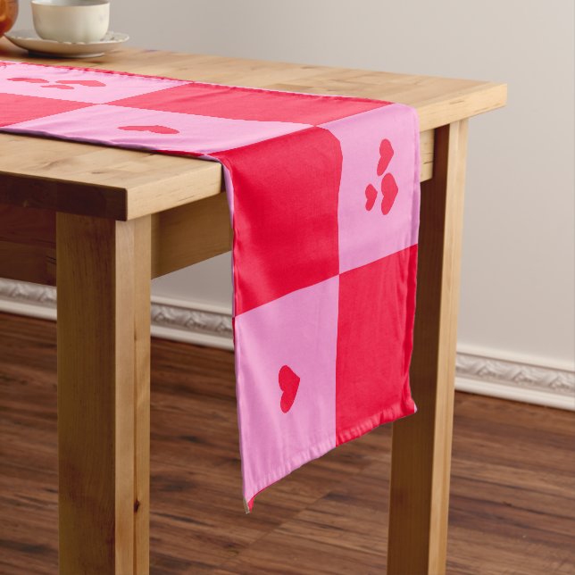 Hearts Grid pink and red Short Table Runner (In Situ)