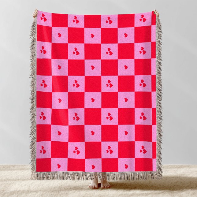 Hearts Grid pink and red Throw Blanket (Creator Uploaded)