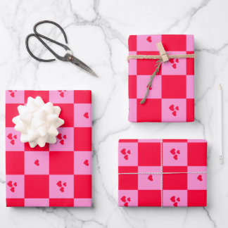 Hearts Grid pink and red Wrapping Paper Sheet