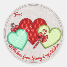 Hearts hand stitching sewing Christmas stickers