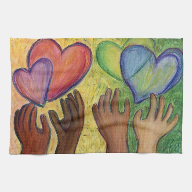 Hearts & Hands Love Diversity Art Kitchen Towel (Horizontal)