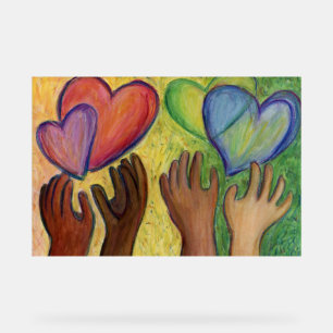 Hearts & Hands Love Painting DEI Art Print Sign