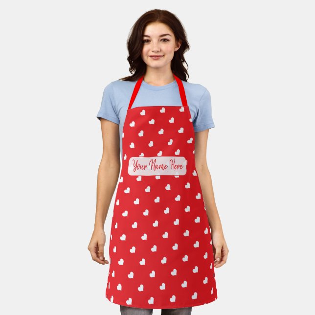 Hearts Happy Valentine’s Day Modern Love Pattern Apron (Worn)