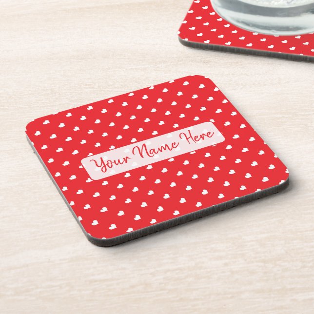 Hearts Happy Valentine’s Day Modern Love Pattern Coaster (Left Side)
