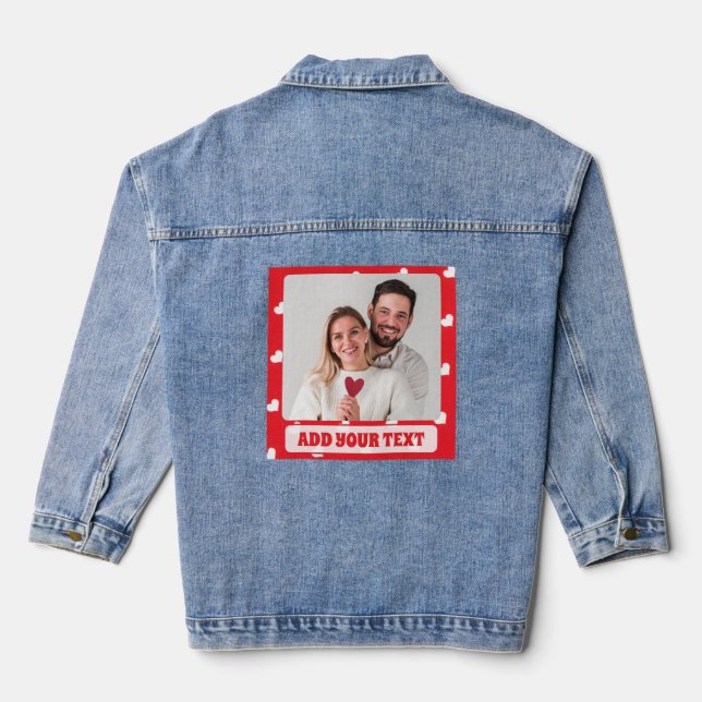 Hearts Happy Valentine’s Day Modern Love Pattern Denim Jacket (Back)