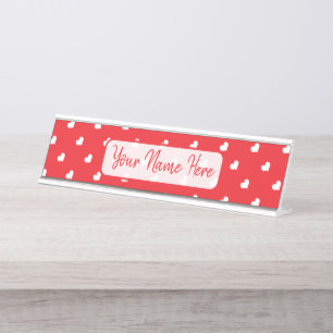 Hearts Happy Valentine’s Day Modern Love Pattern Desk Name Plate