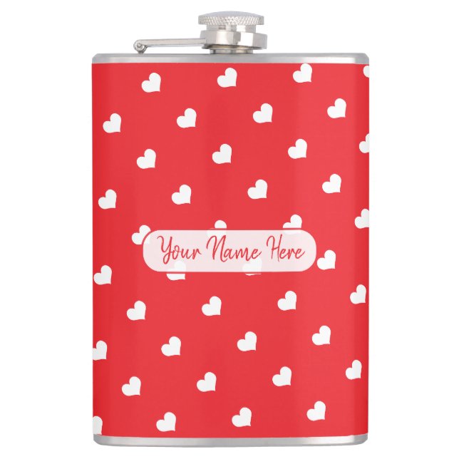 Hearts Happy Valentine’s Day Modern Love Pattern Hip Flask (Front)