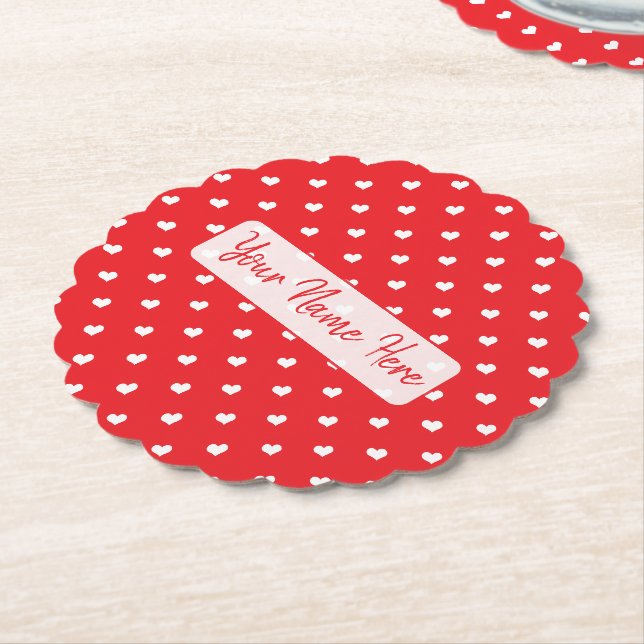 Hearts Happy Valentine’s Day Modern Love Pattern Paper Coaster (Angled)