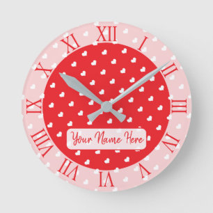 Hearts Happy Valentine’s Day Modern Love Pattern Round Clock