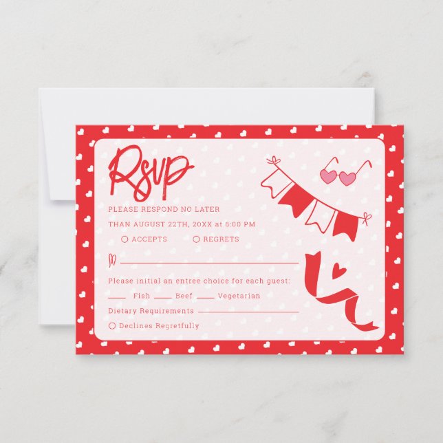 Hearts Happy Valentine’s Day Modern Love Pattern RSVP Card (Front)