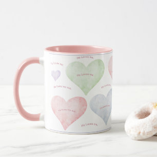Hearts He Loves Me He Loves Me Not Typography Mug