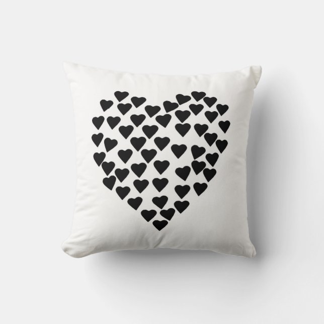 Hearts Heart Black on White Throw Pillow (Front)