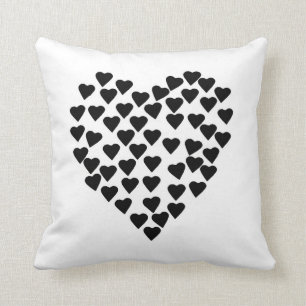 Hearts Heart Black on White Throw Pillow