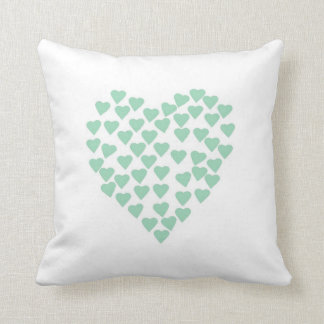 Hearts Heart Mint on White Throw Pillow