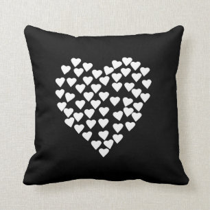 Hearts Heart White on Black Throw Pillow