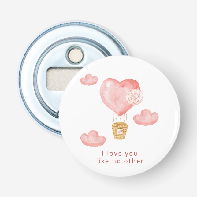 Hearts Hot Air Balloon Valentine Personalized  Bottle Opener (Front)