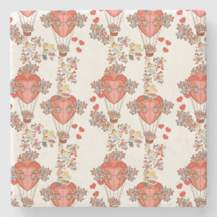 Hearts, Hot Air Balloons, Flowers & Kisses Stone Coaster
