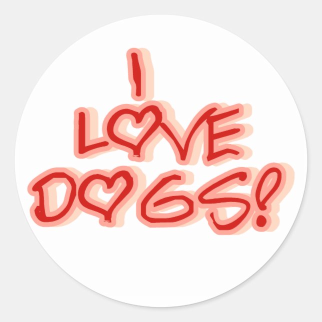 Hearts I Love Dogs Tshirts and Gifts Classic Round Sticker (Front)
