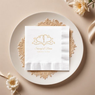 Hearts in Bloom, Custom Name and Date Wedding Foil Napkins