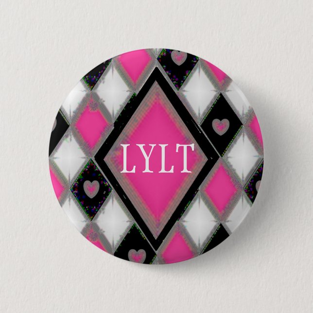 Hearts in Diamonds - Distressed (Personalize) 2 Inch Round Button (Front)