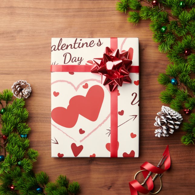hearts in red and white art  wrapping paper (Holiday Gift)