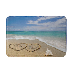 Hearts In Sand Beach Scene Bath Mat