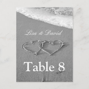 Hearts in sand table number cards Beach theme