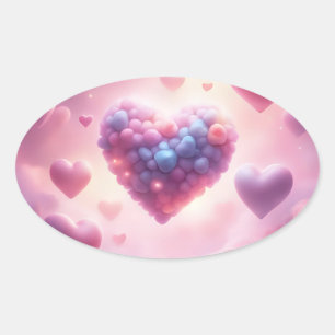 Hearts In The Clouds Oval Sticker