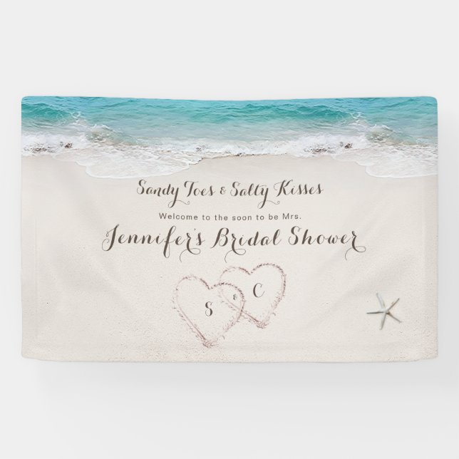 Hearts in the sand beach bridal shower welcome banner (Horizontal)