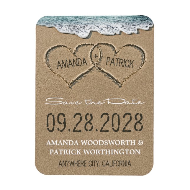 Hearts in the Sand Beach Save the Date Magnets (Vertical)